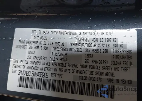 2022 Mazda Cx-30 Carbon Edition from USA, damaged, VIN 3MVDMBCL5NM433209